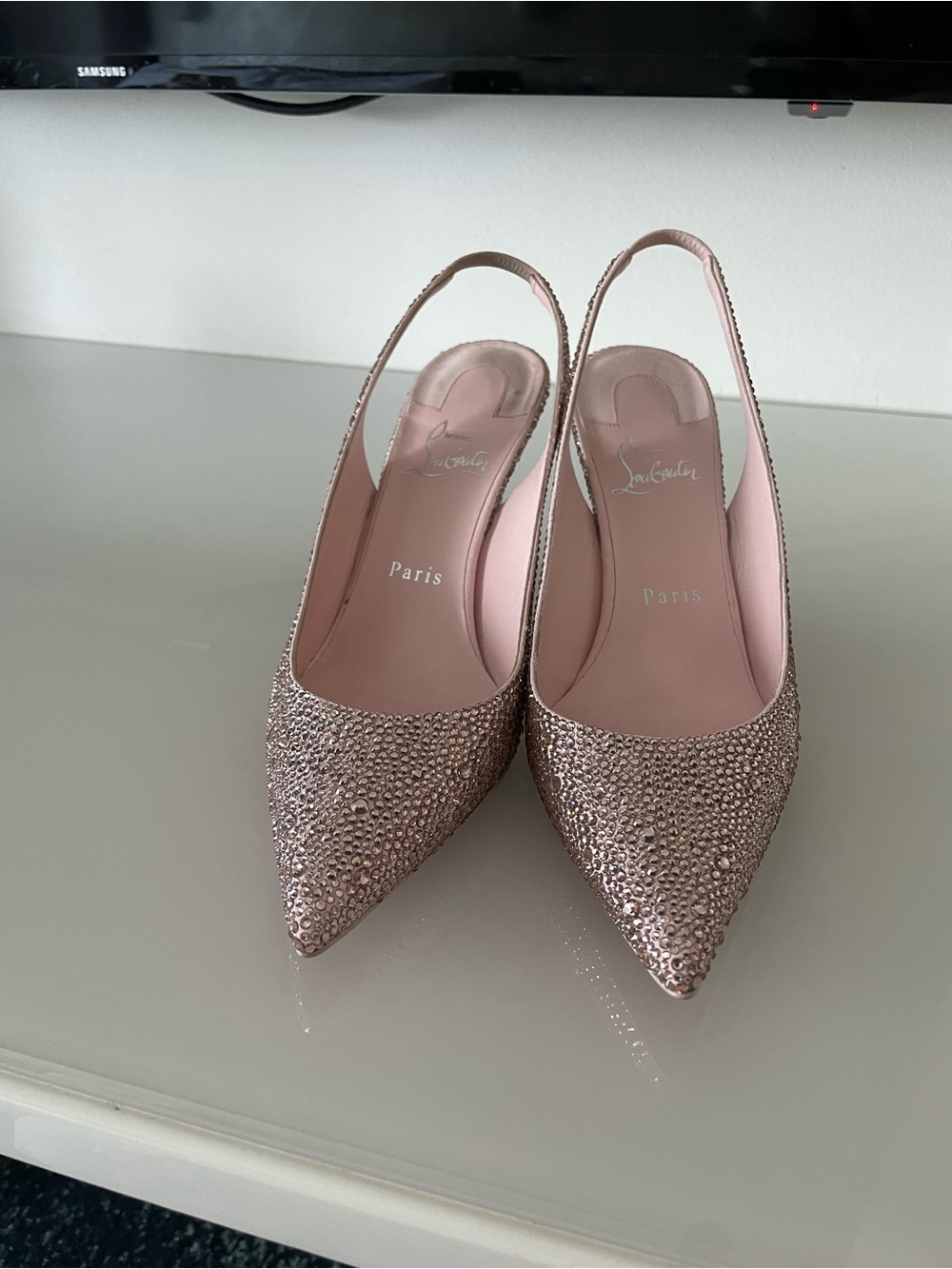 Christian Louboutin Blush Crystal Slingback Pumps with Signature Red Sole - Picture 3 of 4